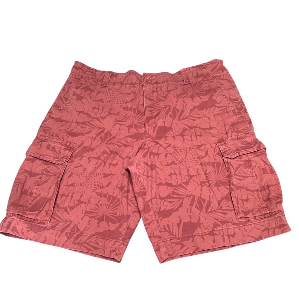 Roebuck & Co Cargo Shorts Mens 40 Tropical Leaf Print Red Hawaiian Summer Beach